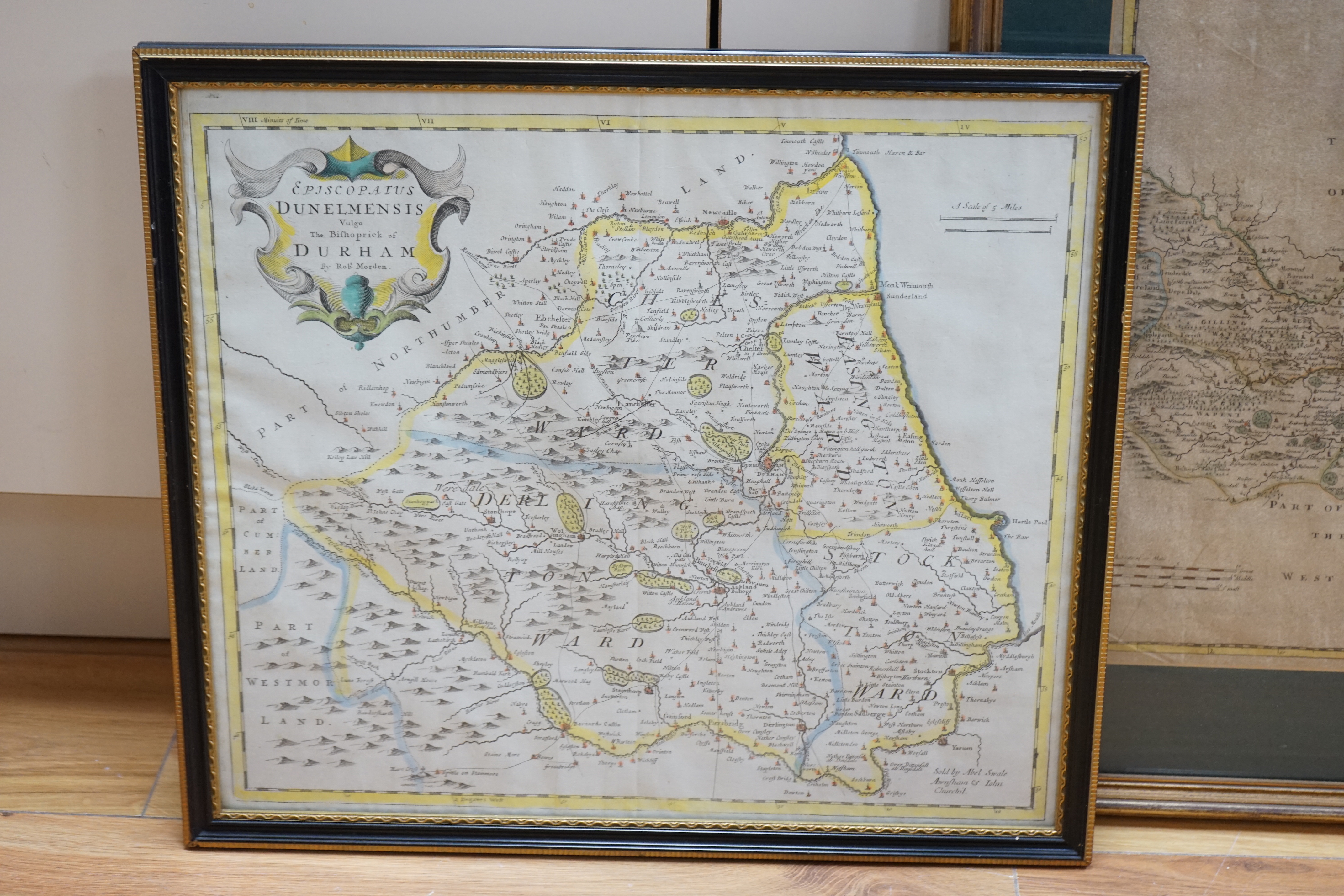 Robert Morden (1650-1703) two 18th hand-coloured engraved maps of ‘’Episcopatus Dunelmensis Vulge The Bishoprick of Durham’’, and ‘’The North Riding of Yorkshire’’, largest 38 x 43cm